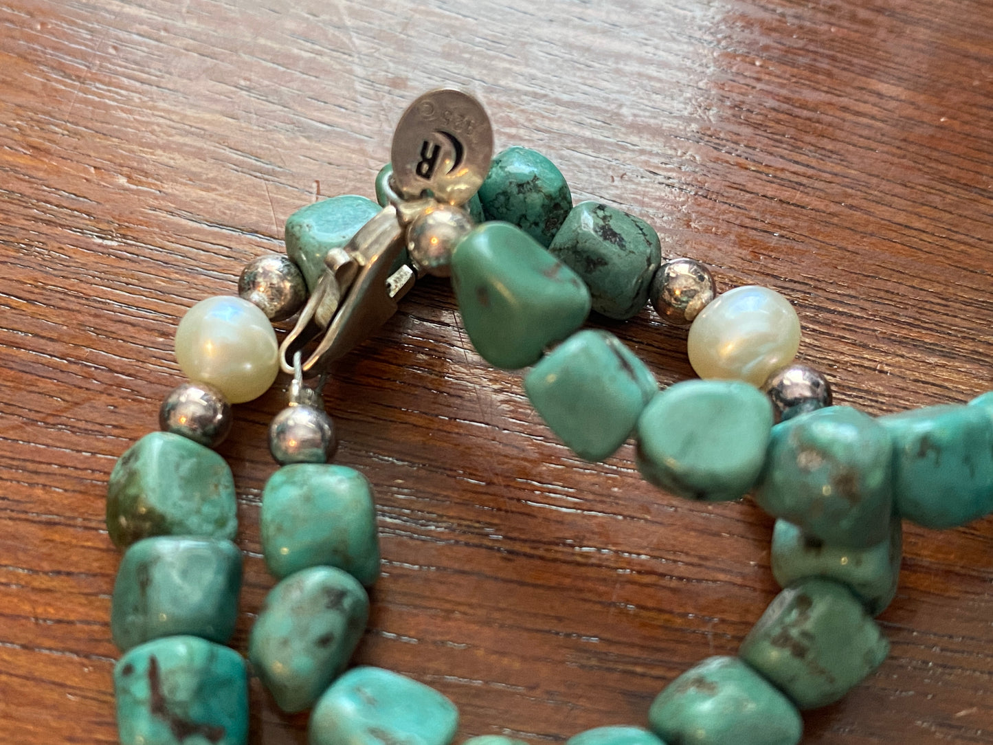 Relios by Carolyn Pollack Green Turquoise Pearl Sterling Silver Necklace
