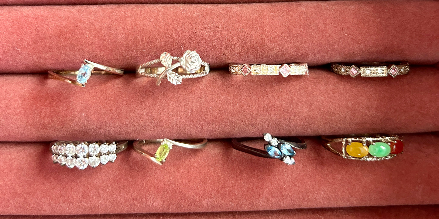 Lot of 9 Avon Sterling Silver 925 Rings Sz 8.75 - 9.5 Rose Bands Gemstones More