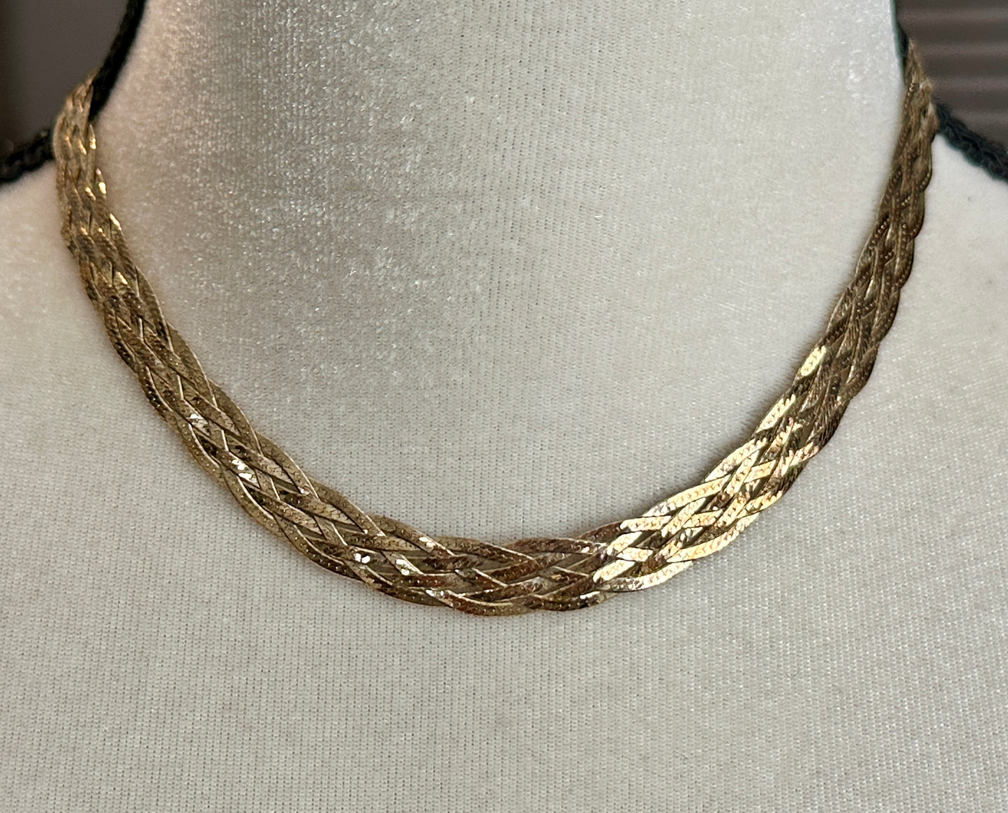 Gold Plate over Sterling Silver 925 Woven Braided 16" x 8mm Long Collar Necklace