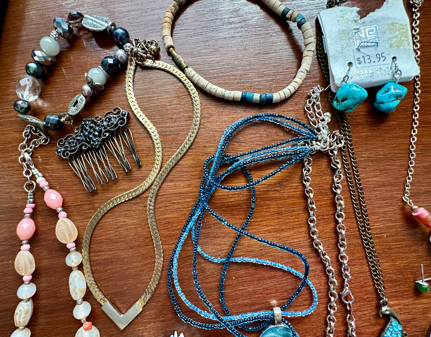 Earth Tone Jewelry Lot Shell Beads Faux Turquoise Necklace Bracelets Earrings