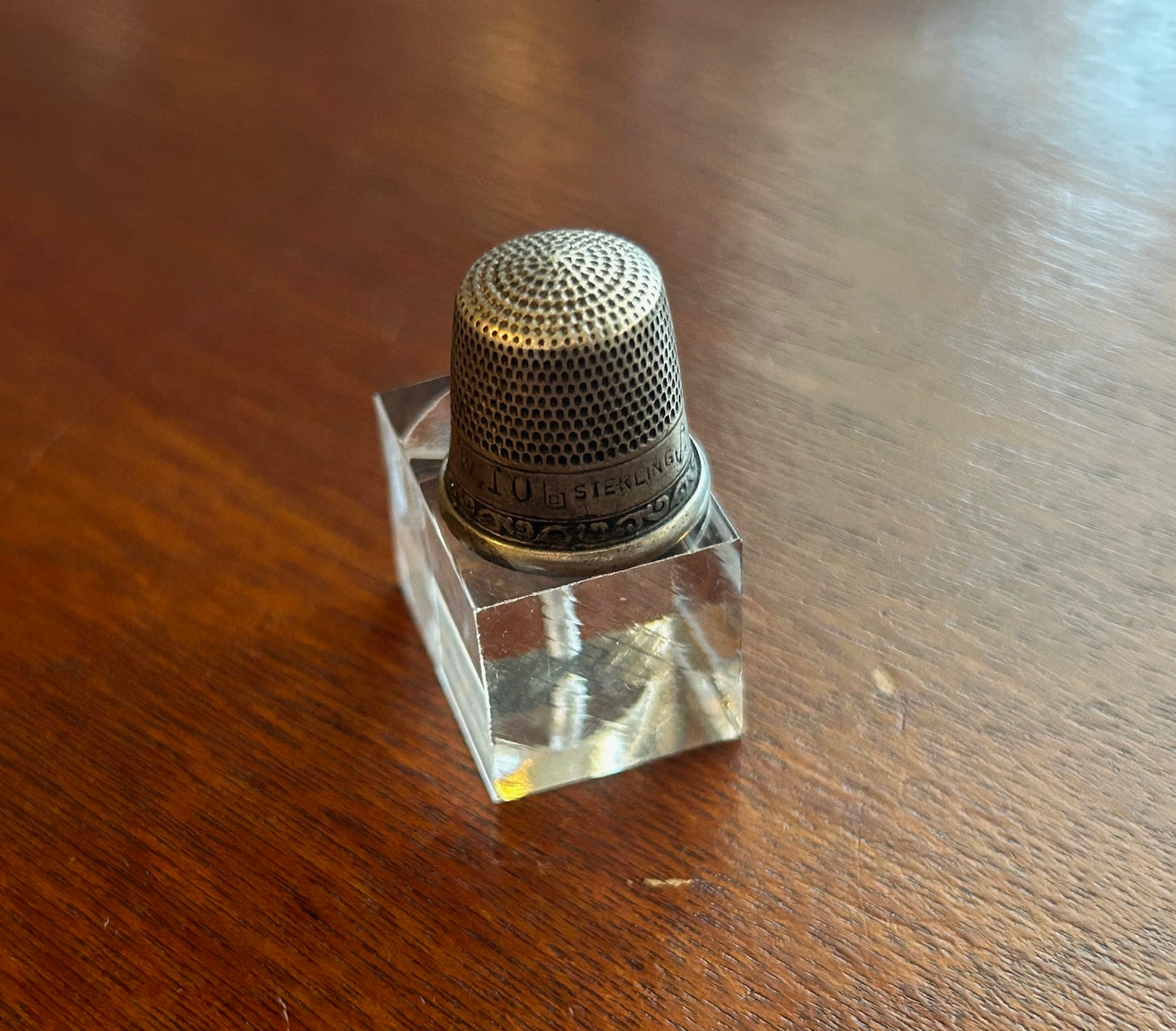 Vintage Antique SC Signed Sterling Silver 925 Sz 10 Thimble Scroll Pattern