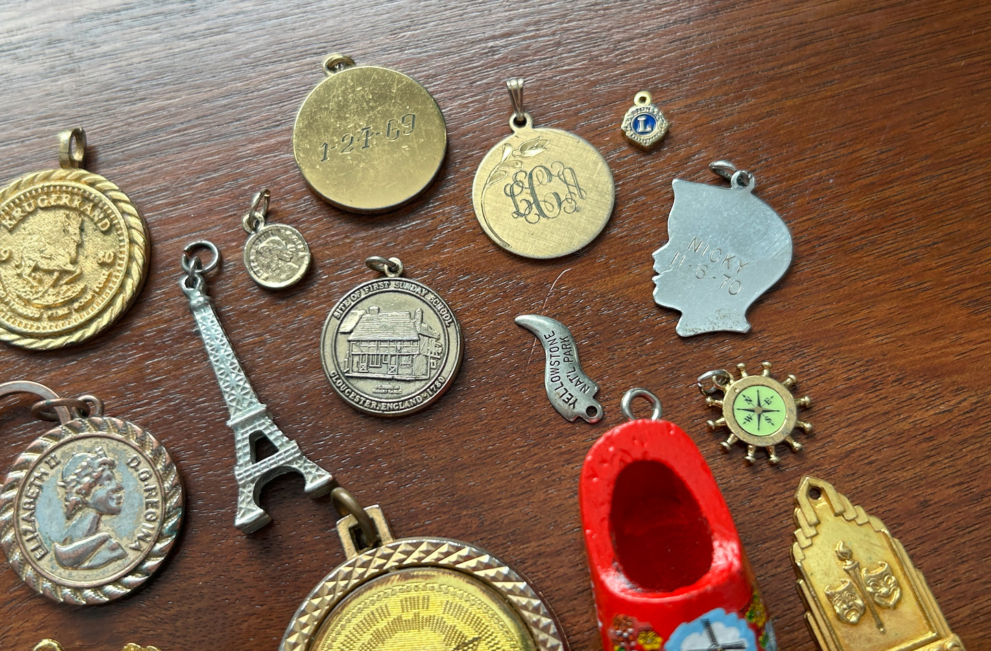 Vintage Charm Pendant Lot Travel World Souvenir Eiffel Tower Coin & More