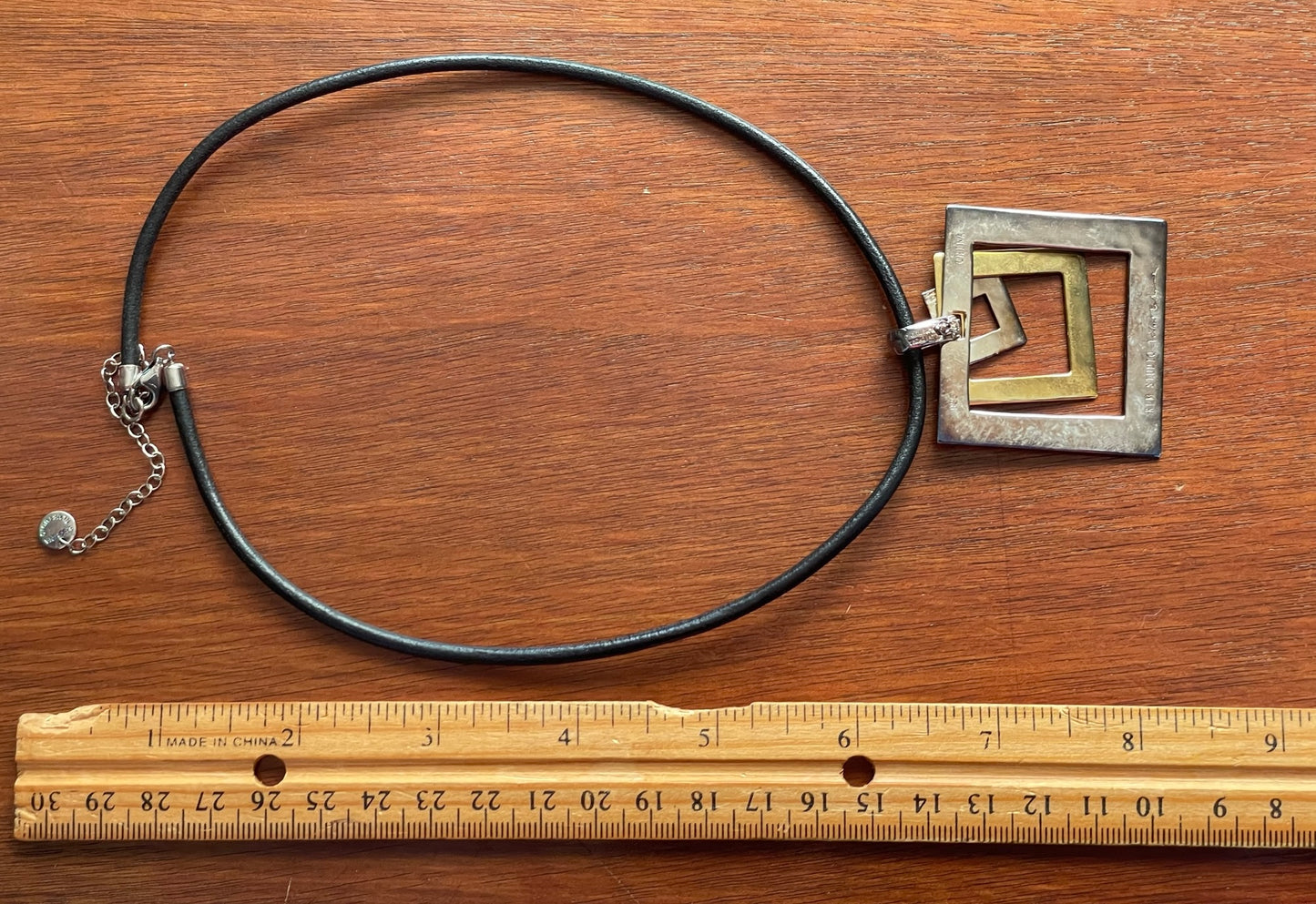 RLM Studio Robert Lee Morris Sterling Silver Brass Leather Cord Pendant Necklace