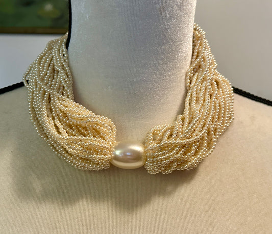 Multistrand Chunky Faux Pearl Collar Necklace