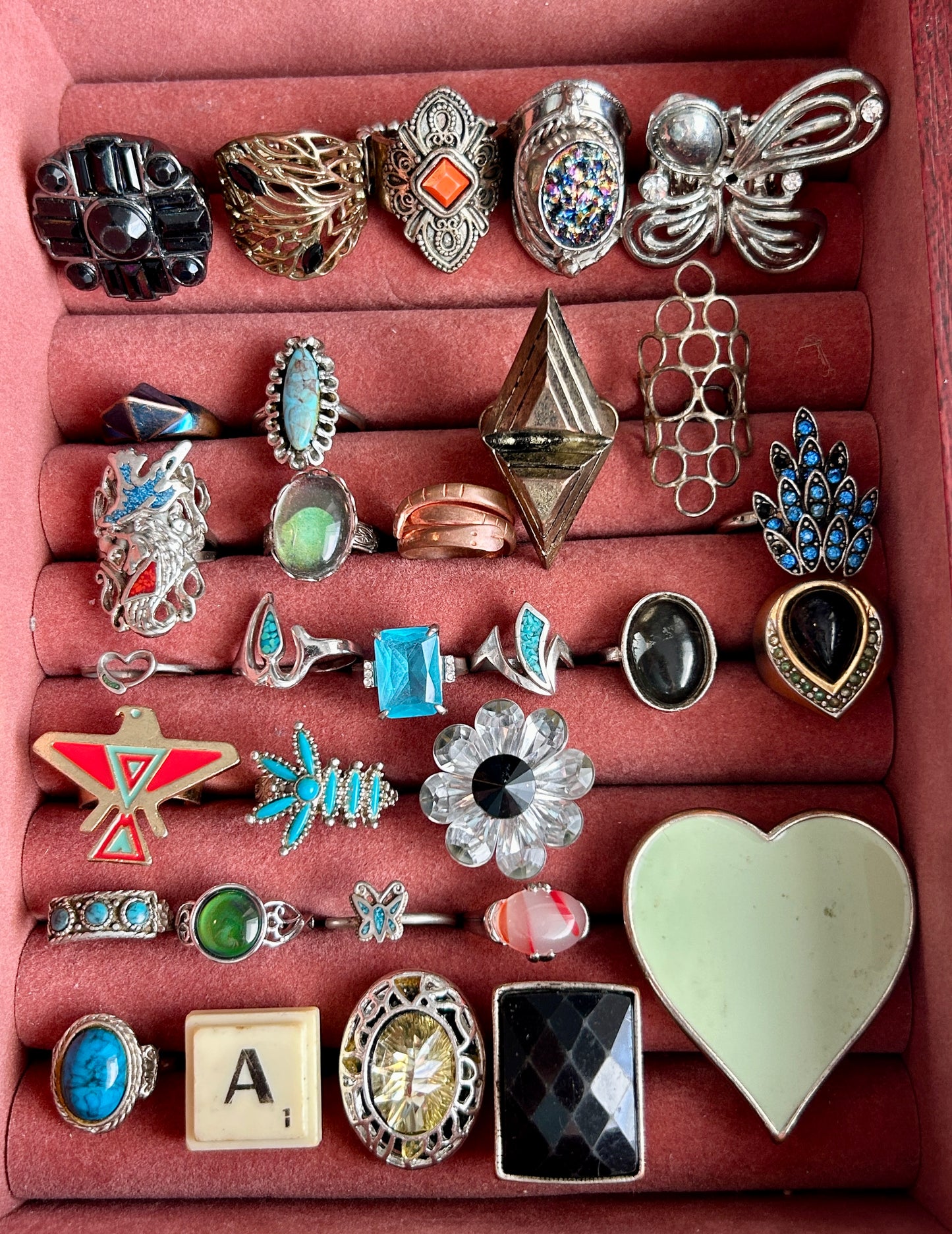 Vintage to Now Fashion Costume Cocktail Ring Lot Southwest Faux Turquoise & More