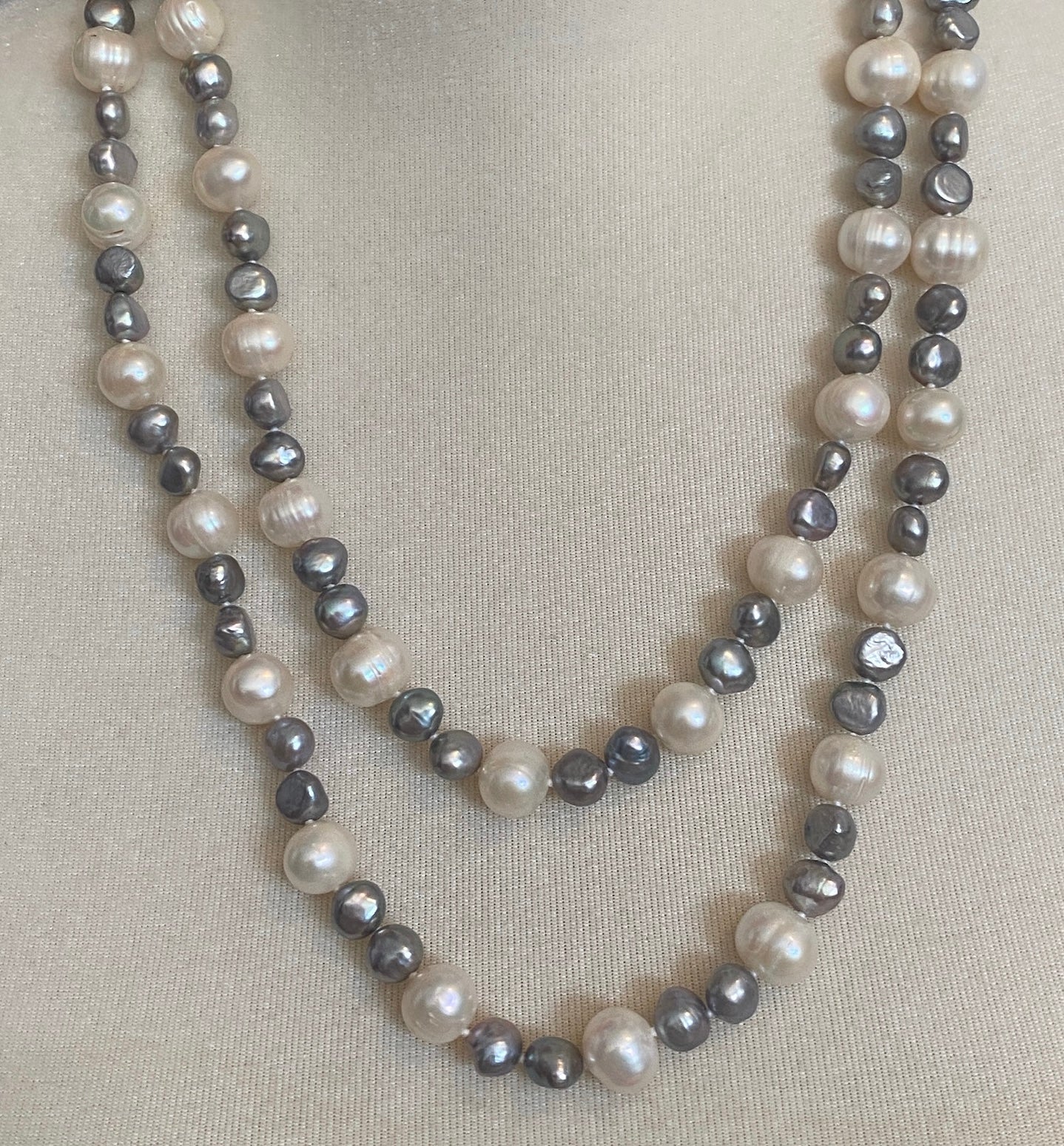 Baroque Freshwater White Gray Pearl Single Strand Necklace 50" Long