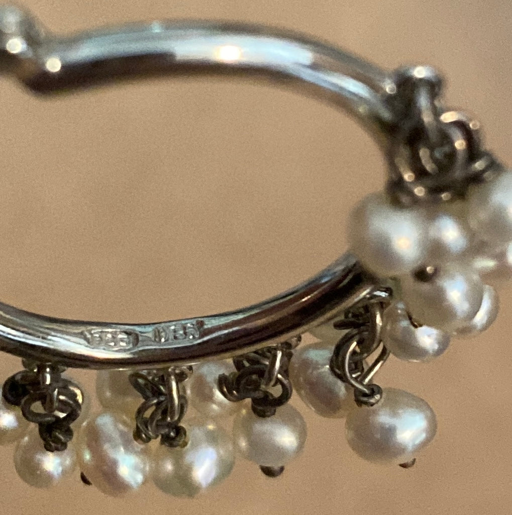 Sterling Silver 925 Pearl Hoop Earrings