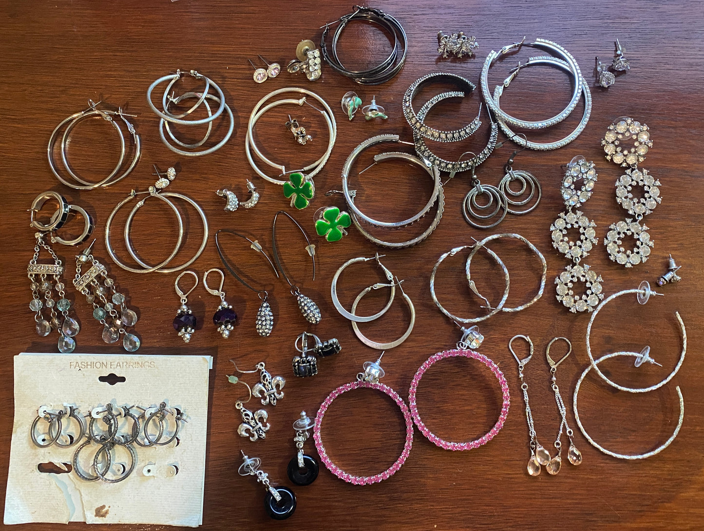 Vintage to Now Pierced Earring Lot Hoops Silver Rhinestones Drop Dangly