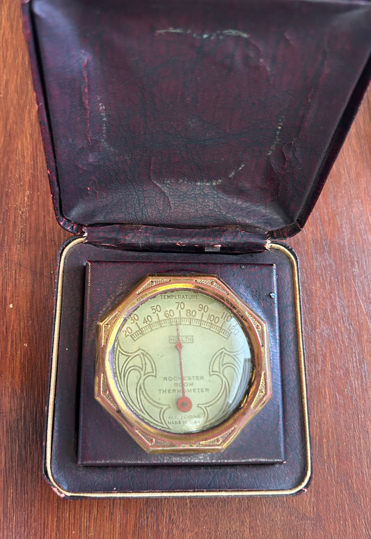Vintage Rochester Room Thermometer Health in Box Bronze Tone