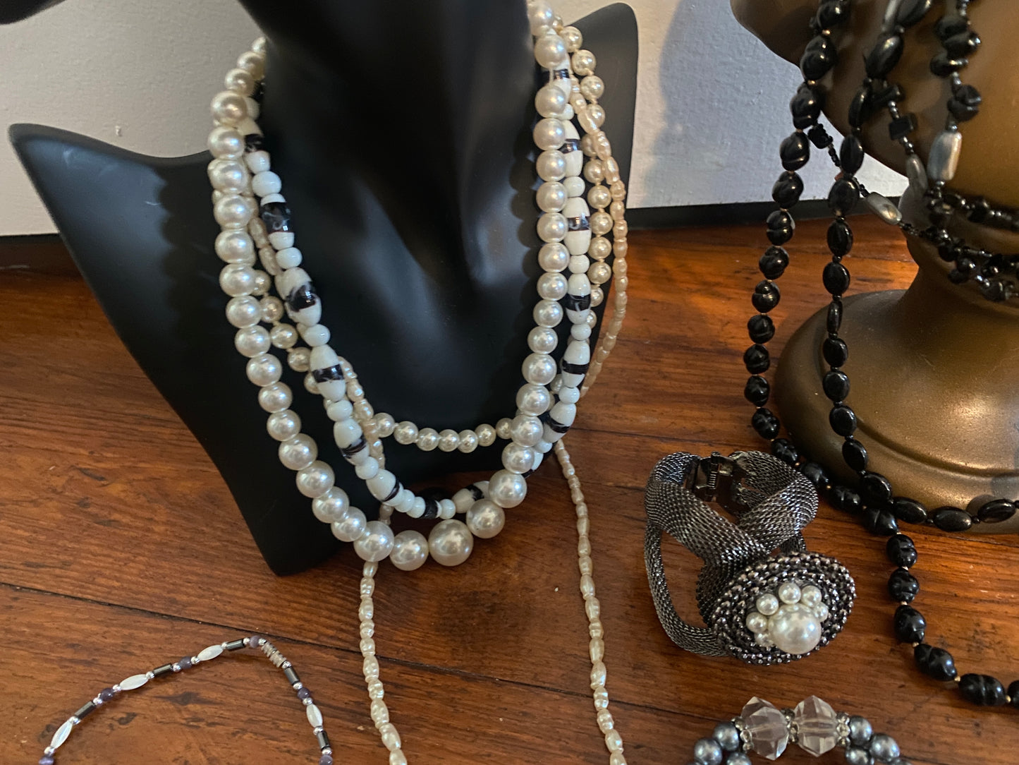 Vintage to Now Jewelry Lot Black White Gray Faux Pearl Mother of Pearl Bead