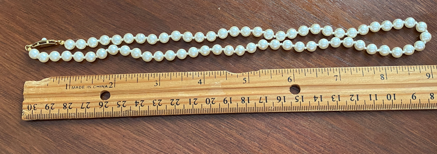 Vintage Faux Pearl Single Strand Knotted Necklace Made in Japan