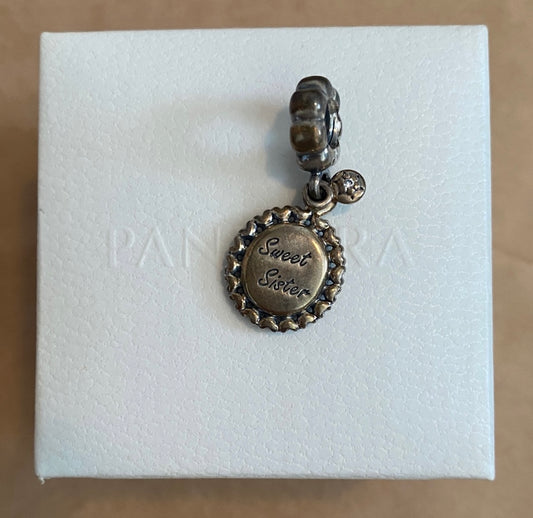 Pandora Sterling Silver 925 "Sweet Sister" Charm w Box