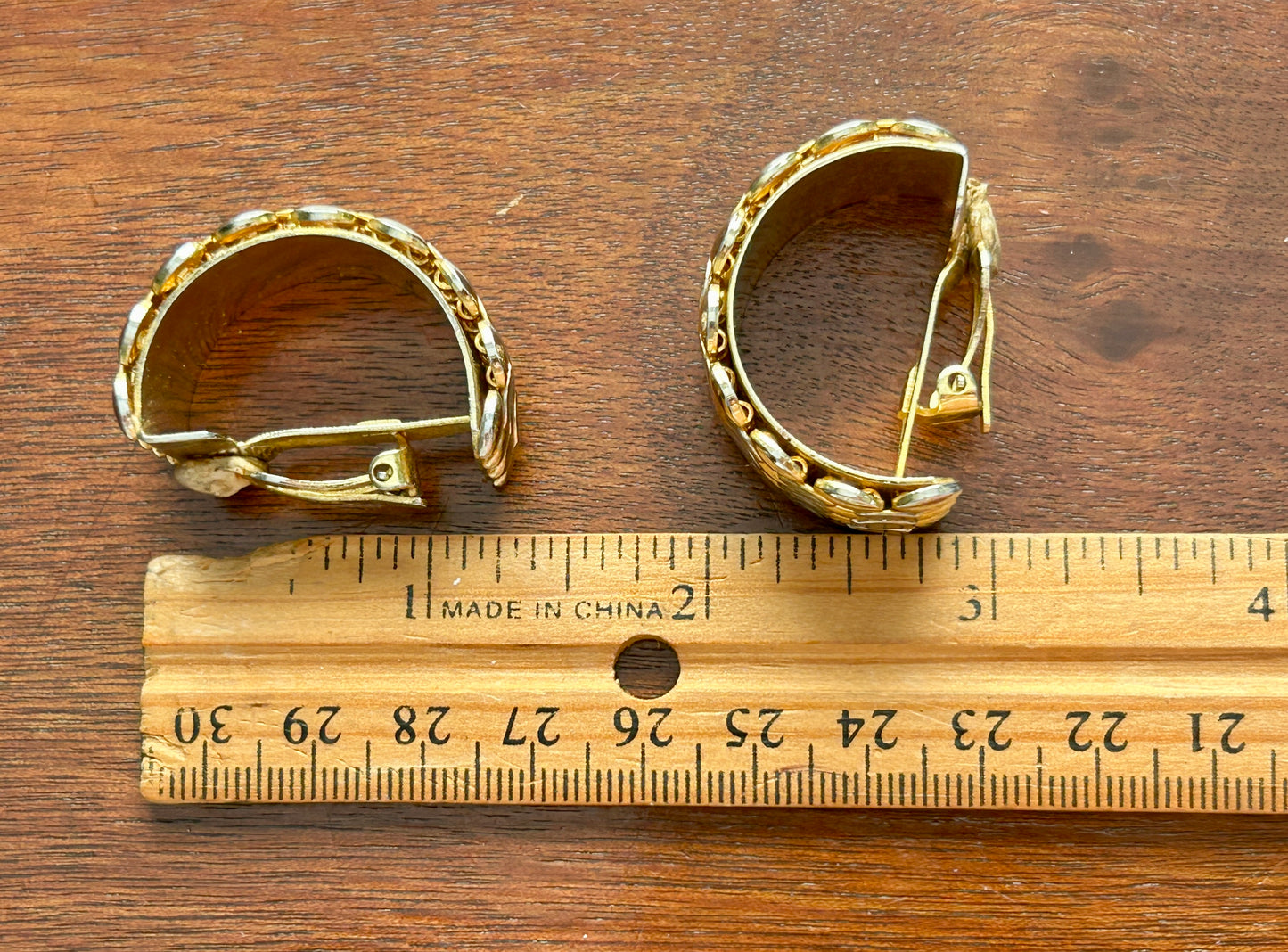 Vintage 80s Gold Silver Tone Large Statement Runway Domed Clip On Earrings