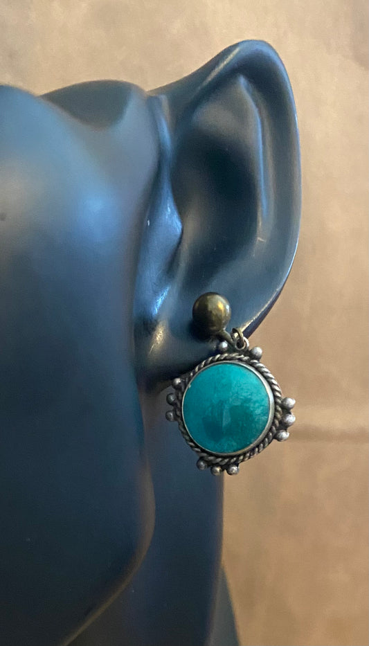 Sterling Silver 925 Turquoise Screwback Drop Dangly Earrings