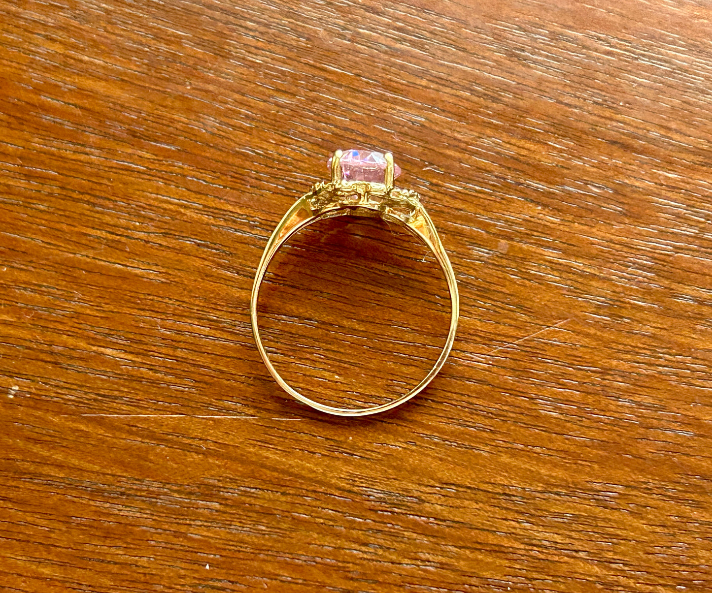 10k Yellow Gold Large Pink CZ Stone Ring Sz 8.75