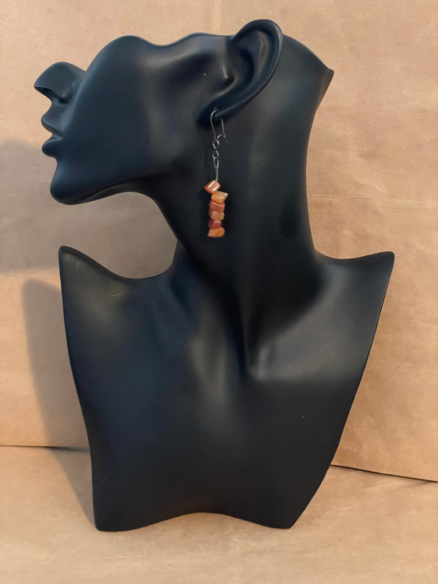 Silver Tone Amber Bead French Wire Pierced Dangly Drop Earrings