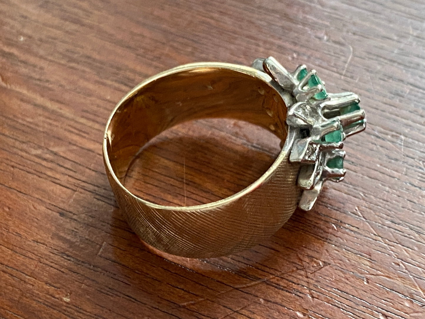 Vintage Trubrite 14k Yellow Gold Emerald Diamond Cocktail Ring Sz 8.25