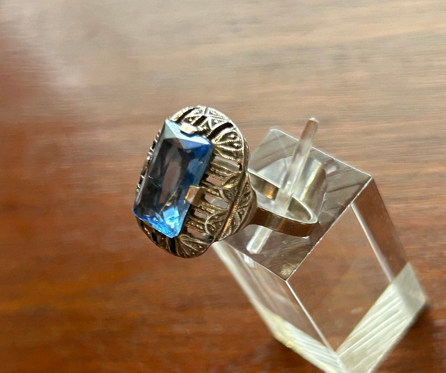 Art Deco Style Blue Glass 835 Silver Ring Sz 6.25