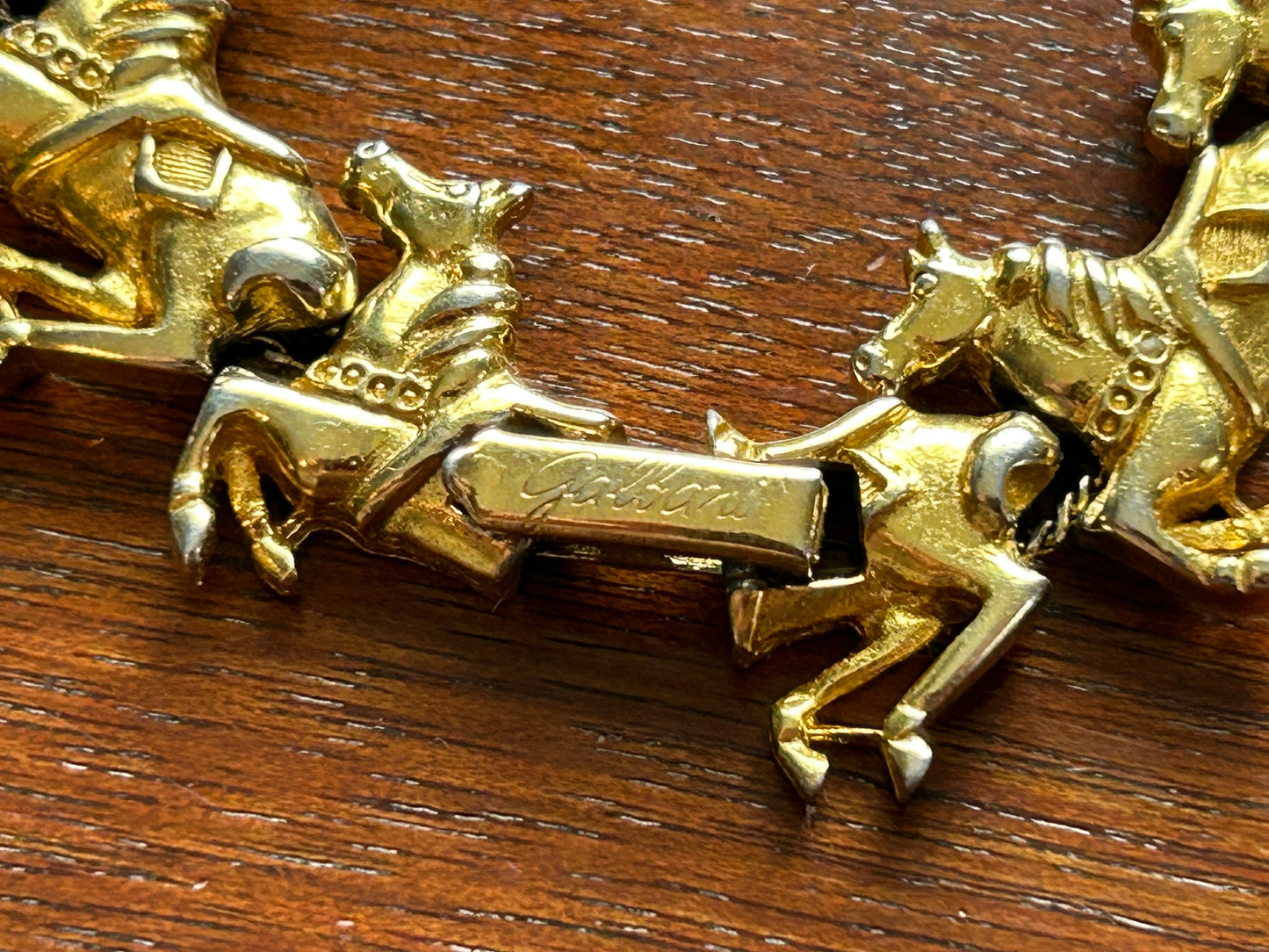 Vintage Signed Galbani Gold Tone Horse Slide Charm Bracelet