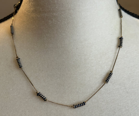 Gold Tone Chain Black Wire Necklace