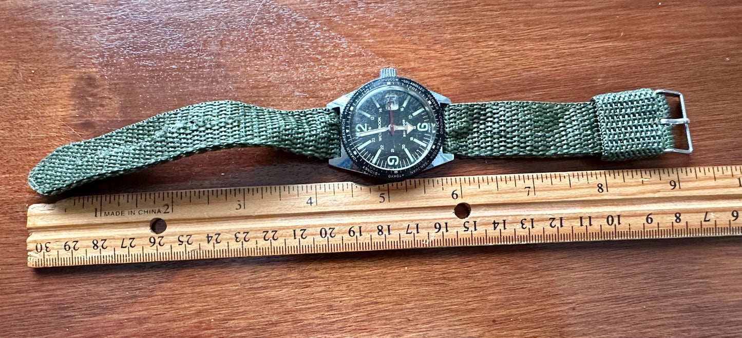 Vintage Rare French Wolbrook Skin Diver Watch Runs Great France Worldtime