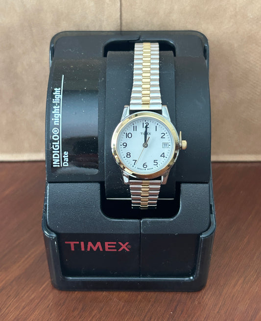 NEW Timex Women's Indiglo Night-Light Date Wristwatch Watch Silver Gold Tone