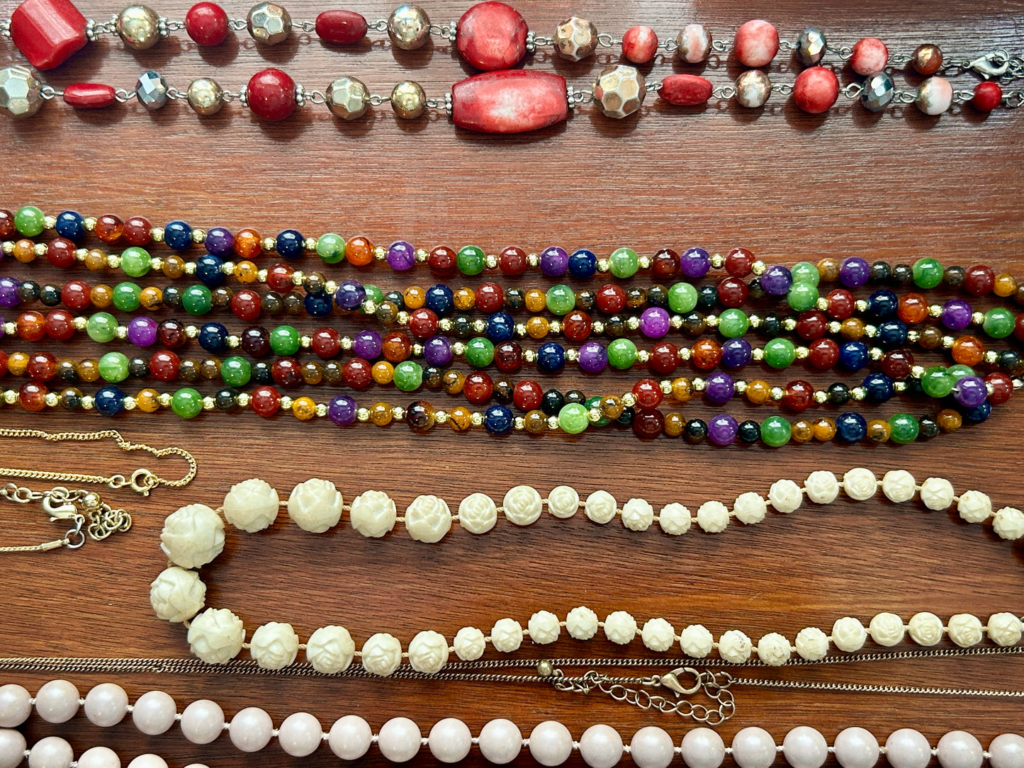 Vintage to Now Beaded Jewelry Lot Hoop Earrings Faux Pearl Bracelets Necklaces