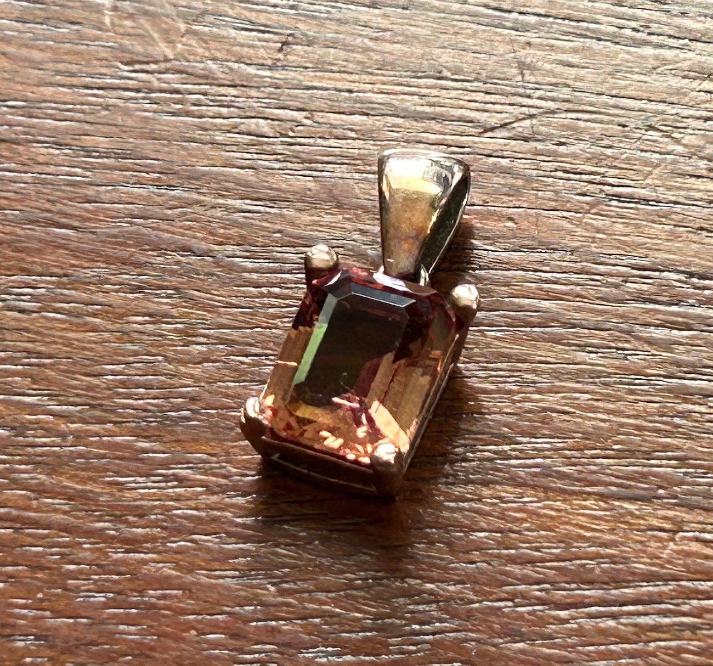 Gold Vermeil over Sterling Silver 925 Emerald Cut Faux Zultanite Pendant