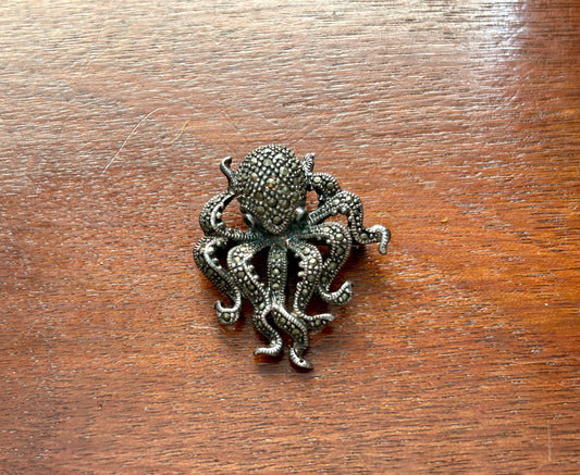 Sterling Silver 925 Marcasite Octopus Brooch Pin