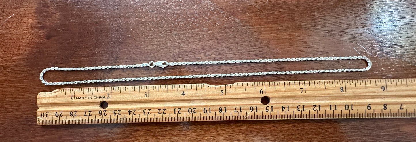 Sterling Silver 925 Twist Chain Necklace 2mm Wide x 18" Long