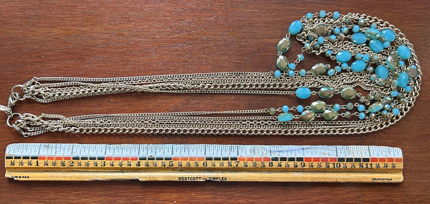 Vintage Premier Design Multistrand Silver Tone Necklace Light Blue AB Beads