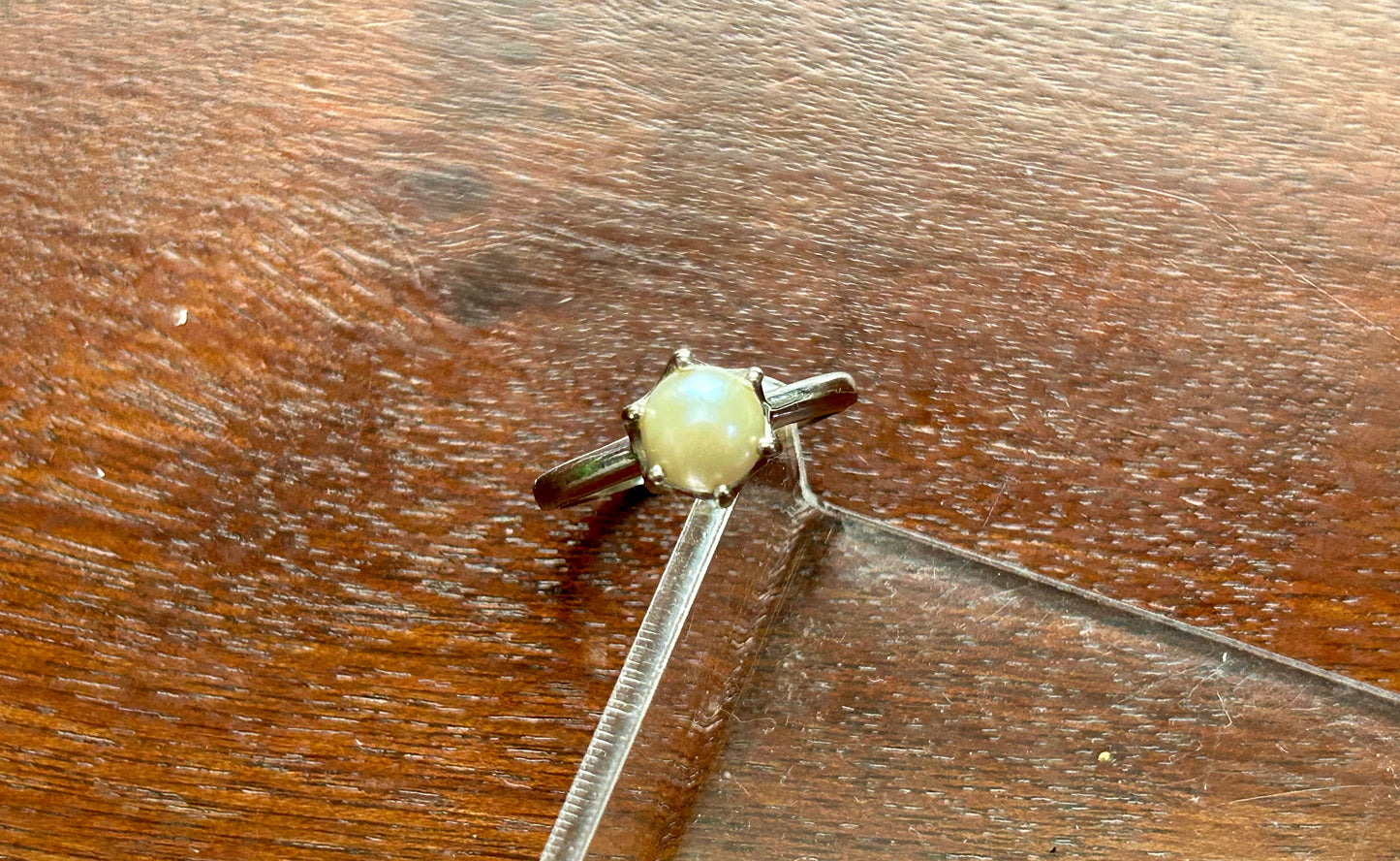 Vintage 10k White Gold 6.75mm Pearl Solitaire Ring Sz 7