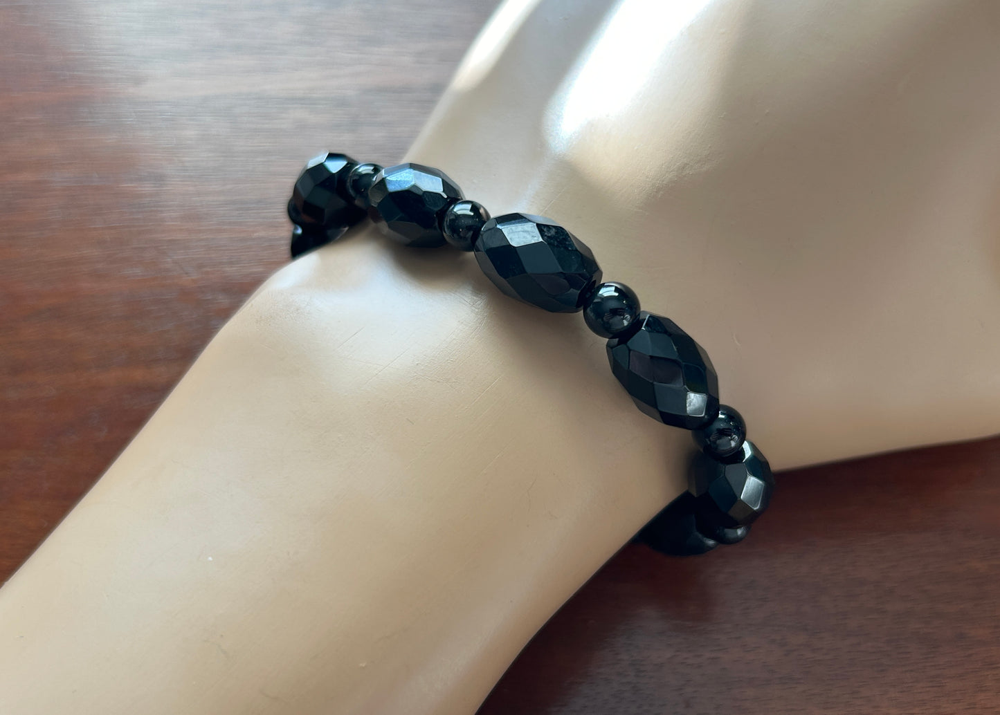 Vintage Stretch Bracelet Faceted Black Glass Beads