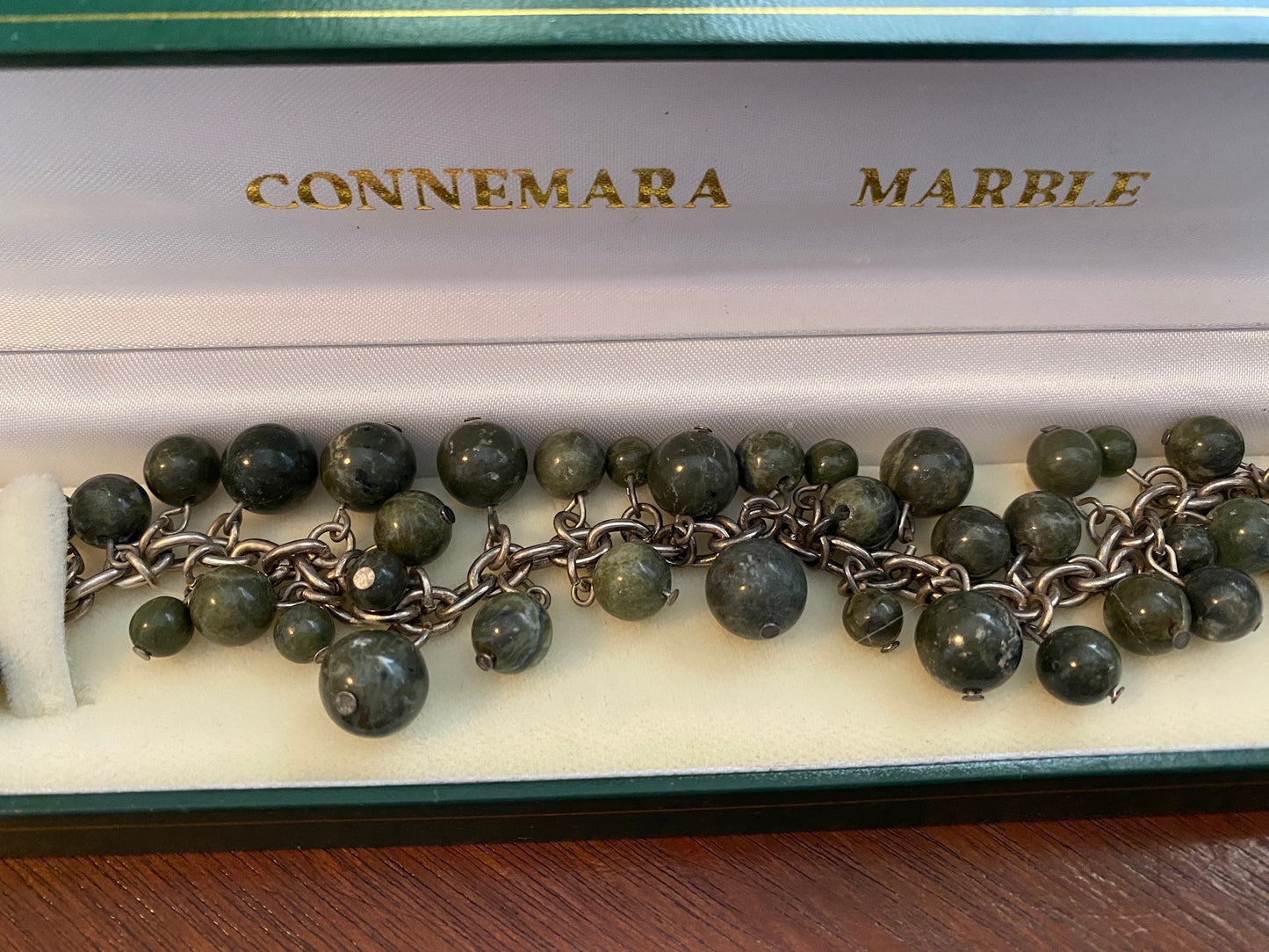 Connemara Marble Ireland Bead Silver Bracelet in Box