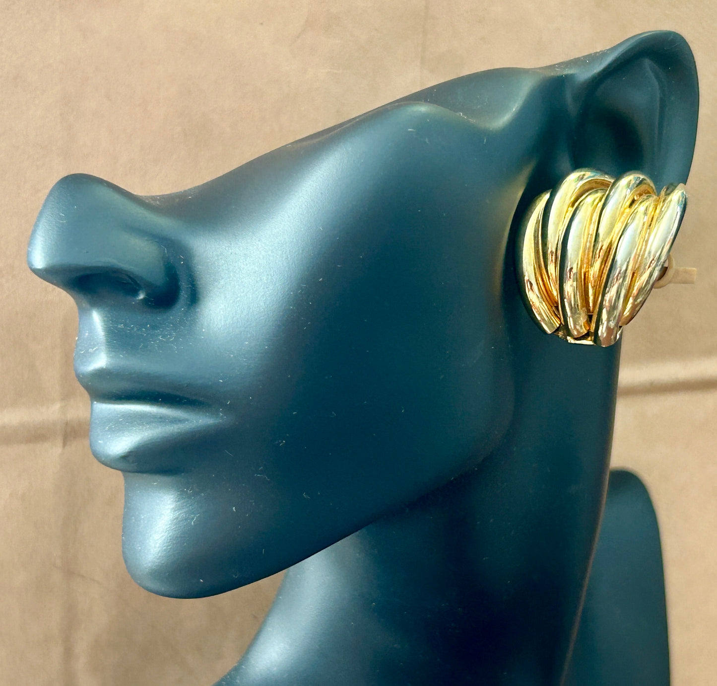 Vintage 80's Gold Tone Large Statement Runway Clip On Earrings