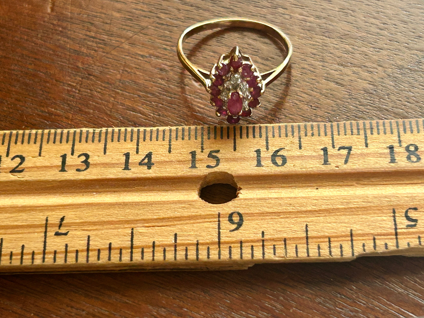 10k Yellow Gold Marquise Round Ruby Diamond Cluster Cocktail Ring Sz 6.5