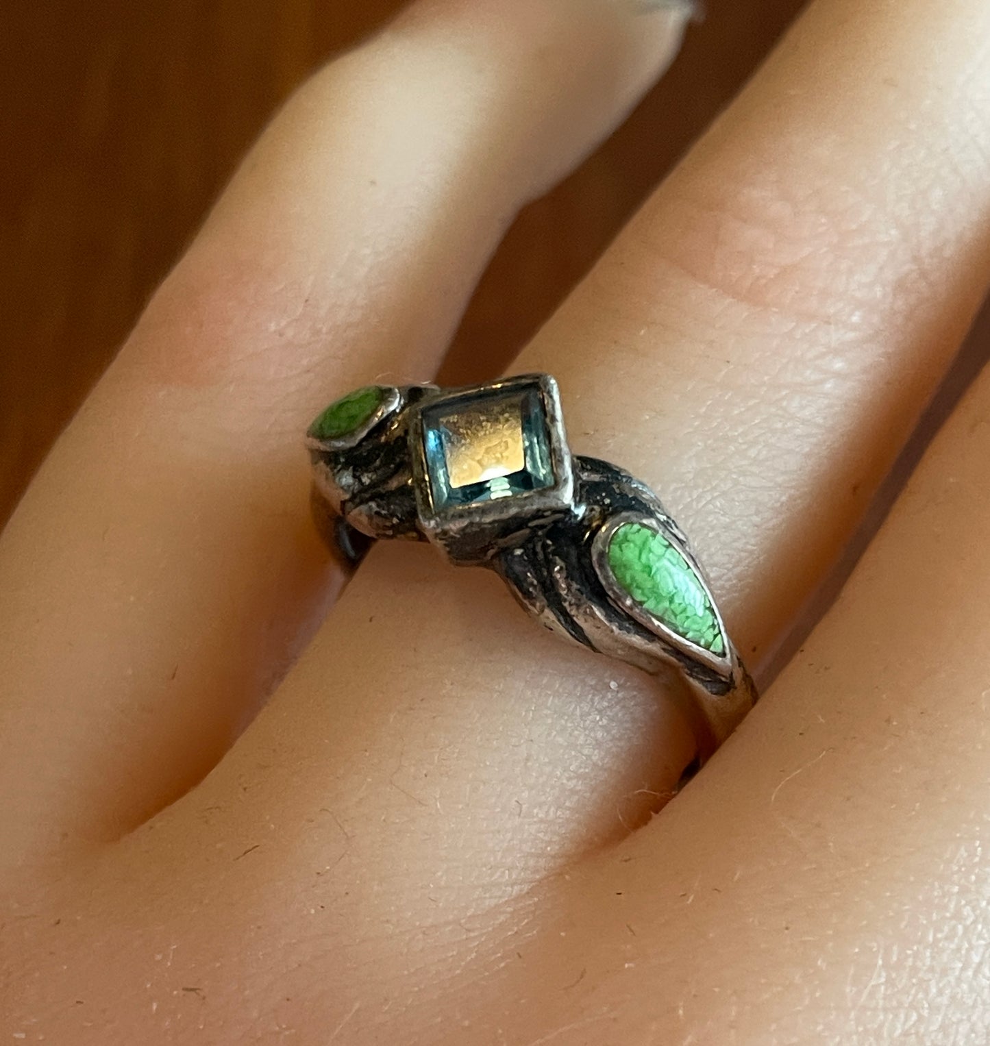 Vintage Avon Topaz & Australian Lime Sterling Silver 925 Ring Sz 8.75