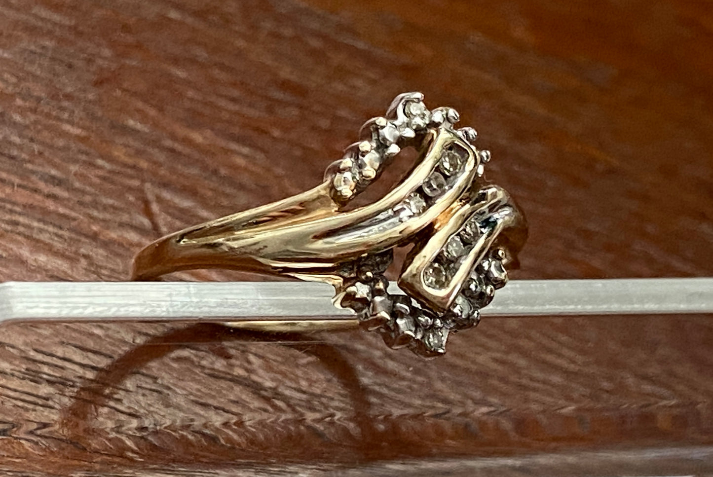 10k Yellow Gold Bypass Style Channel Set Diamond Ring Sz 7.25