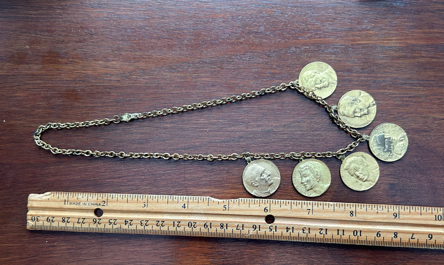 Vintage Gold Tone MGM Metro Goldwyn Mayer Paramount Star Charm Coin Necklace