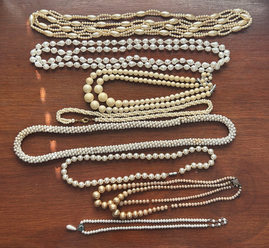 Vintage to Now Faux Pearl Necklace Lot Single Multistrand Opera Length