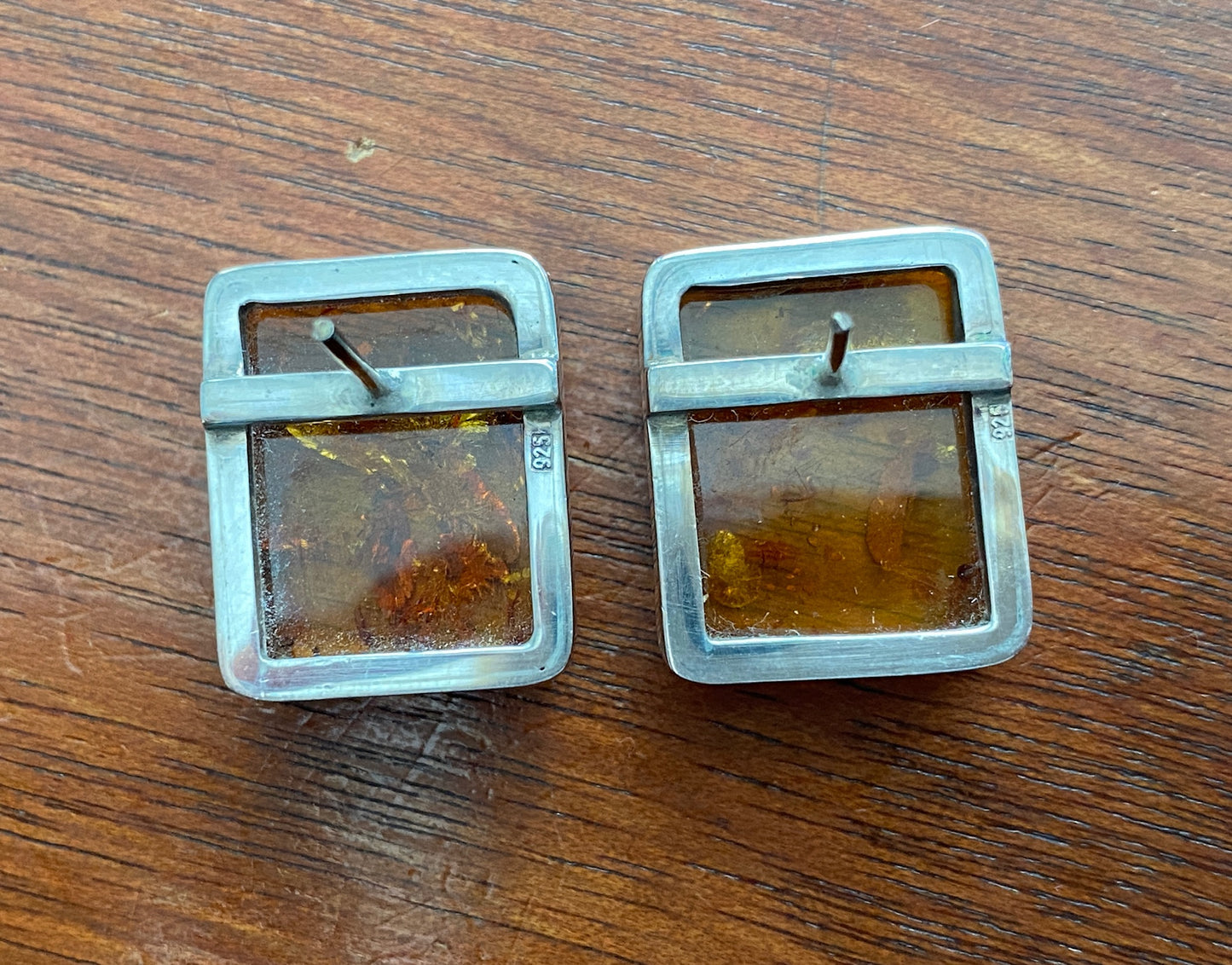 Sterling Silver 925 LARGE Amber Pierced Earrings