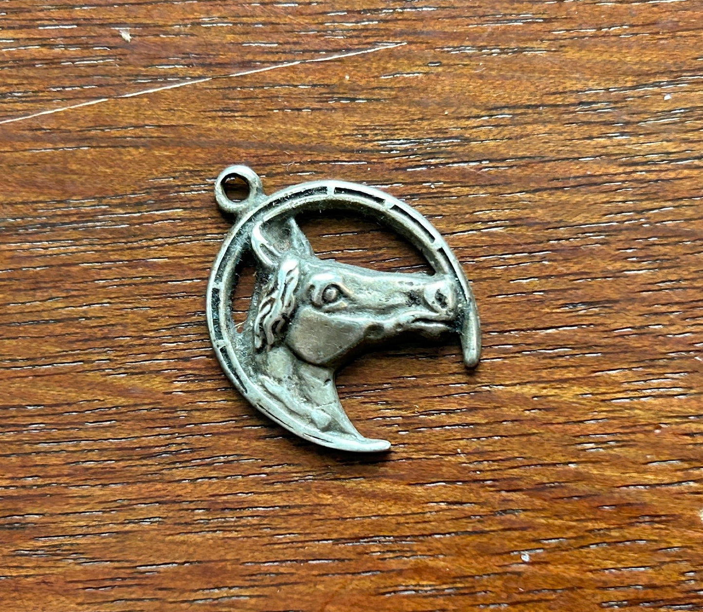 Vintage Sterling Silver 925 Horse Horseshoe Relief Cut Out Bust Necklace Pendant