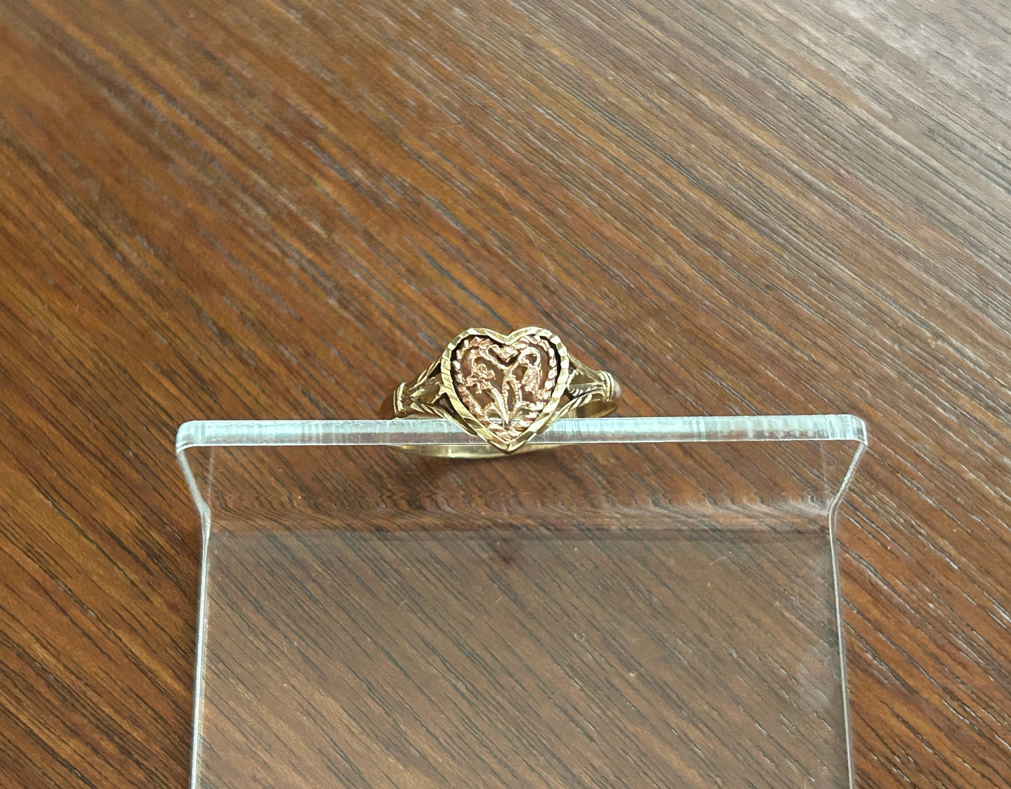 10k Yellow Rose Gold Heart Shaped Flower Filigree Ring Band Sz 7