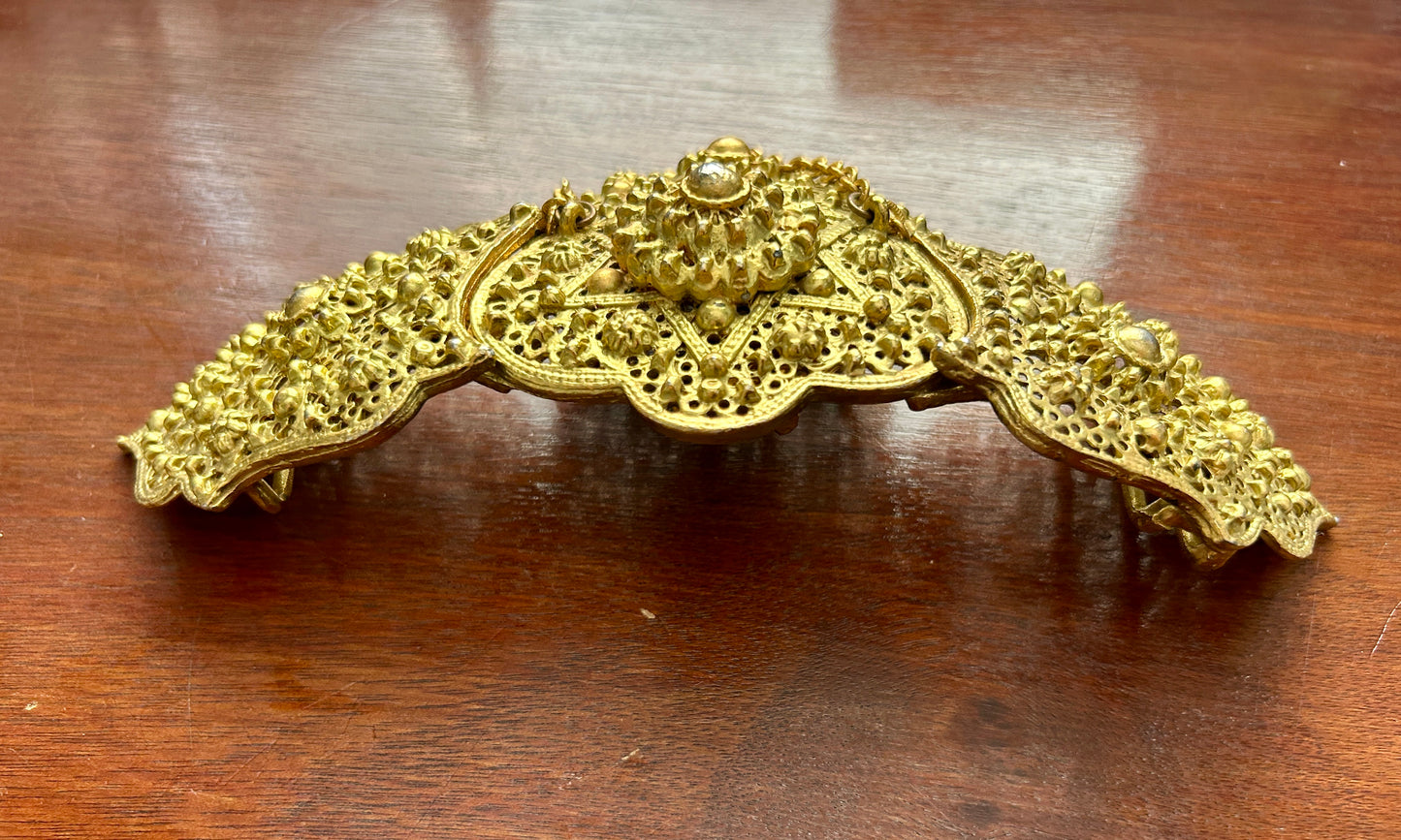 Vintage Gold Tone Metal Moroccan Filigree Fancy Large 3 Piece Belt Buckle