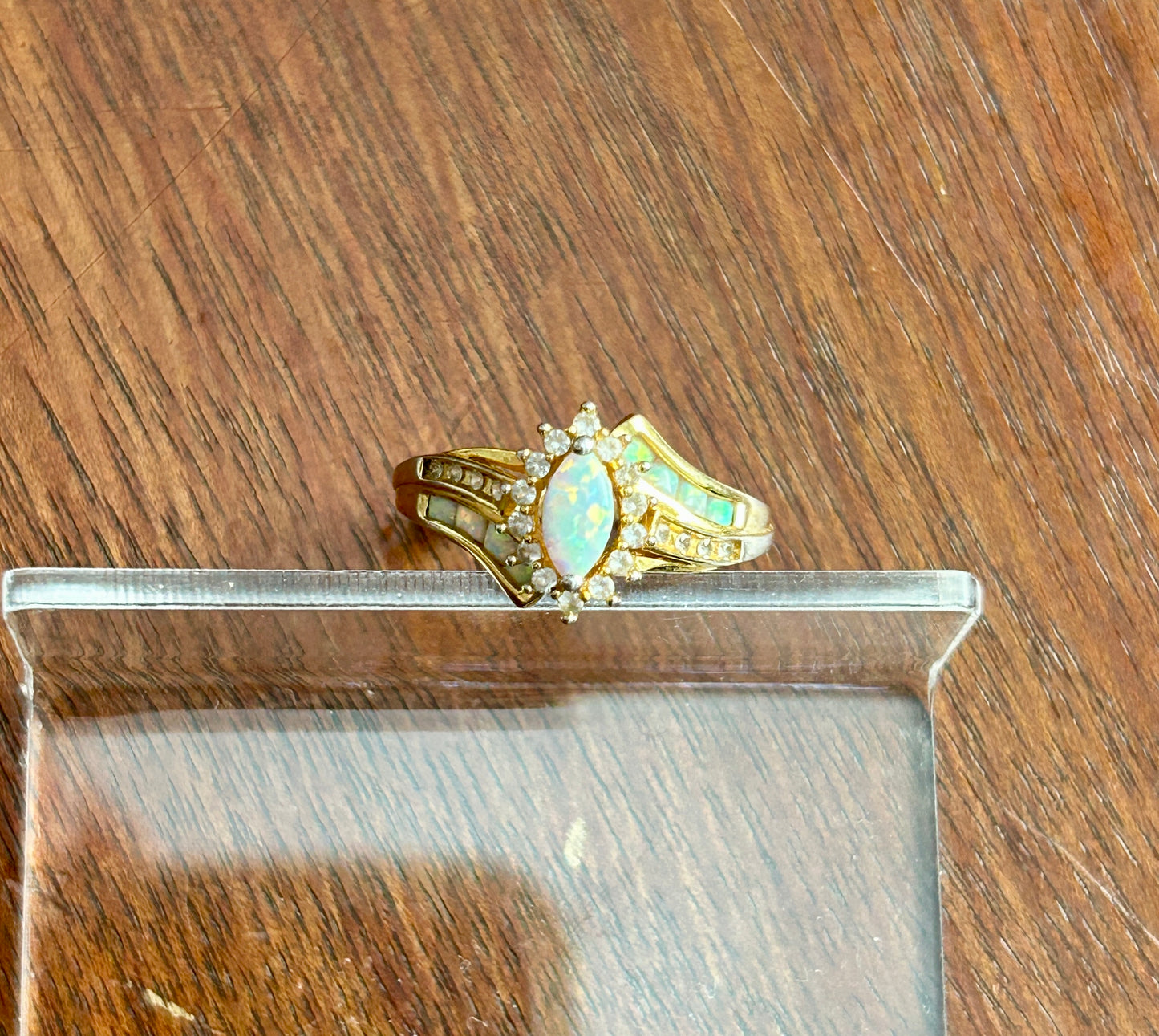 Gold Plate over Sterling Silver 925 Faux Opal CZ Cocktail Ring Sz 7