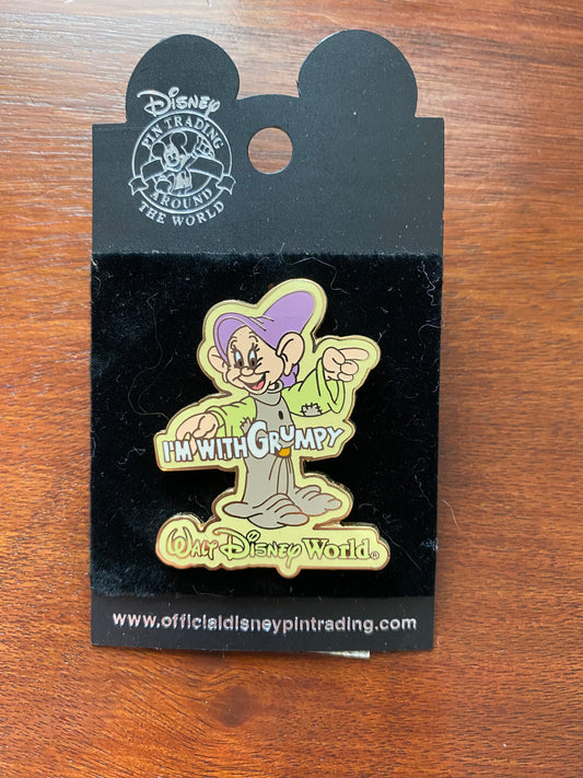 Disney Enamel Green Painted Dopey I'm With Grumpy Collectible Pin Brooch