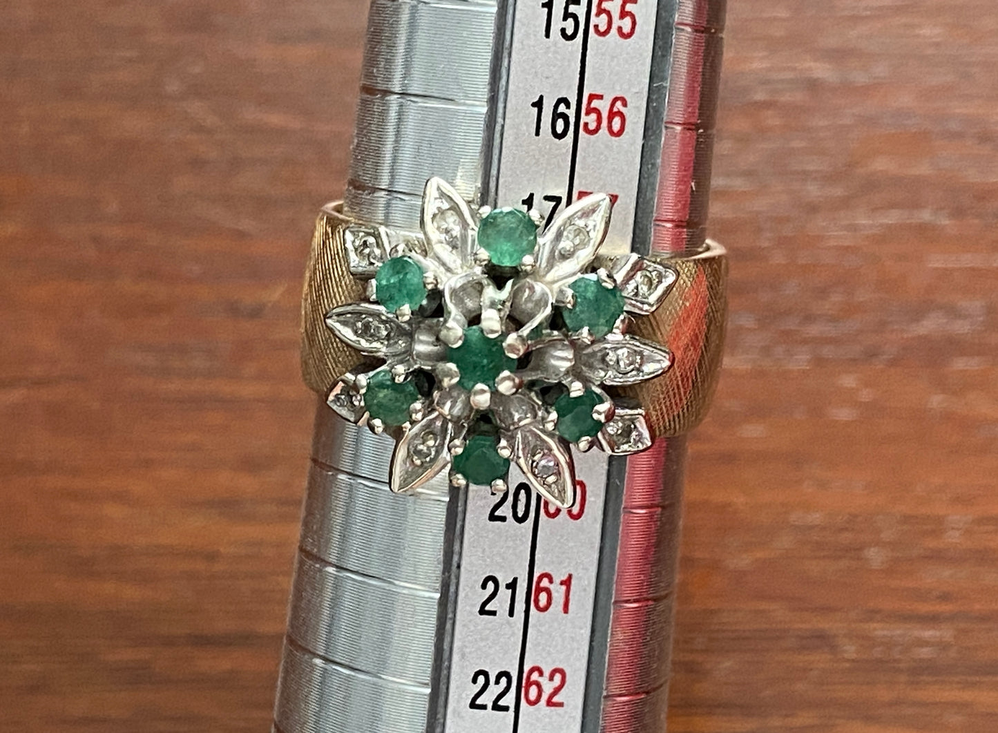 Vintage Trubrite 14k Yellow Gold Emerald Diamond Cocktail Ring Sz 8.25