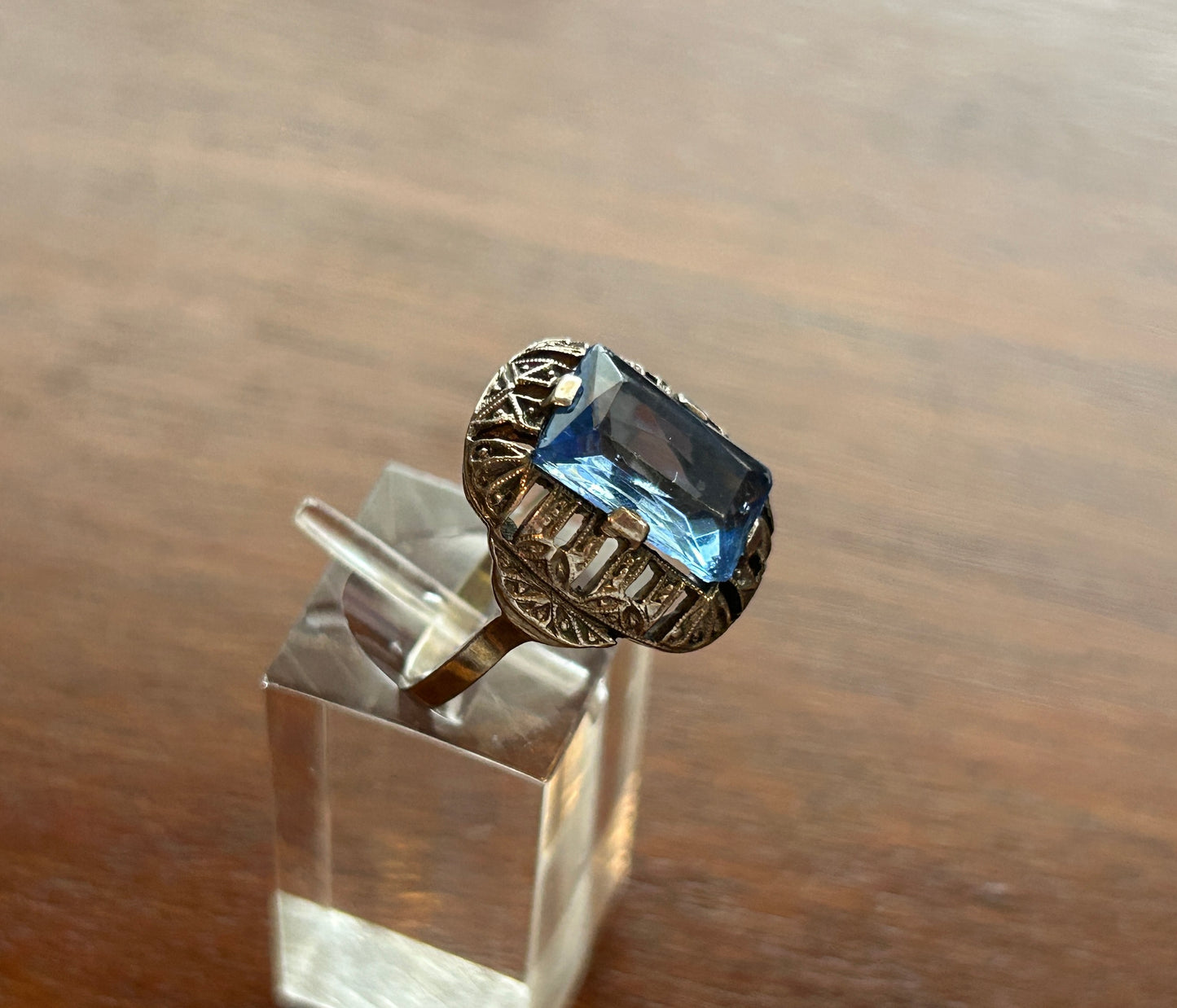 Art Deco Style Blue Glass 835 Silver Ring Sz 6.25