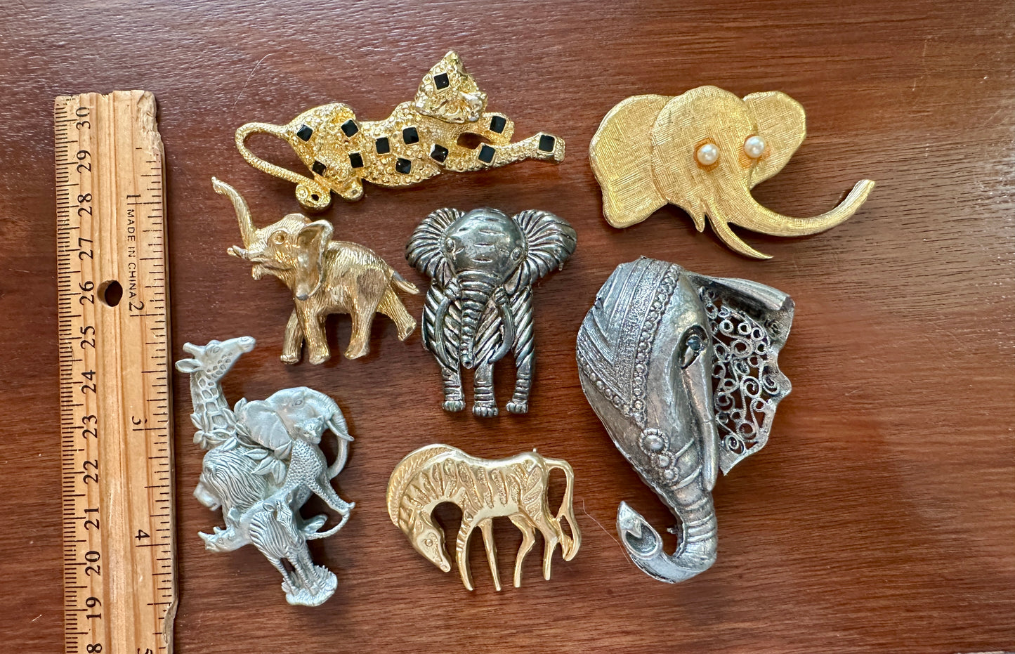 Vintage to Now Safari Jungle Theme Animal Brooch Pin Lot Elephant Some Signed