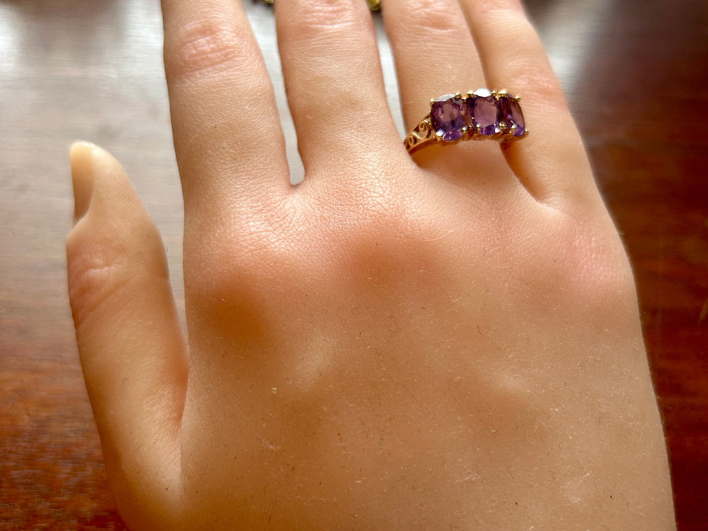14k Yellow Gold 3 Oval Amethyst Cocktail Ring Sz 7.75